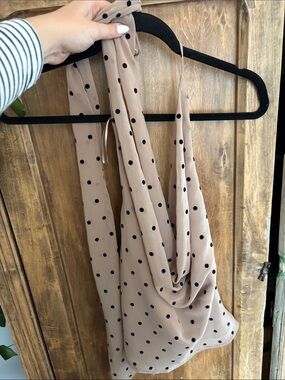 Zara Beige Polka Dot Halter Top with Black Dots